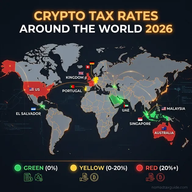Global Cryptocurrency Tax Rates Comparison Infographic Map