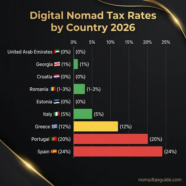 Digital Nomad Tax Rates and Visas Comparison Infographic Table